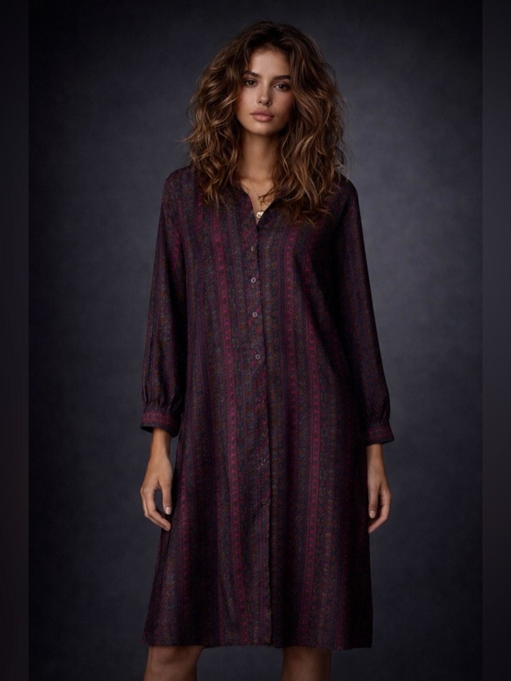 Function & Fringe Edit | Vintage Boho Stripe Shirt Dress Midi Button Front